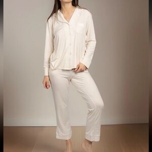RAE DUNN Pajamas Medium Ivory/Pale Yellow 'Coffee Please' Long Sleeve Pants Set